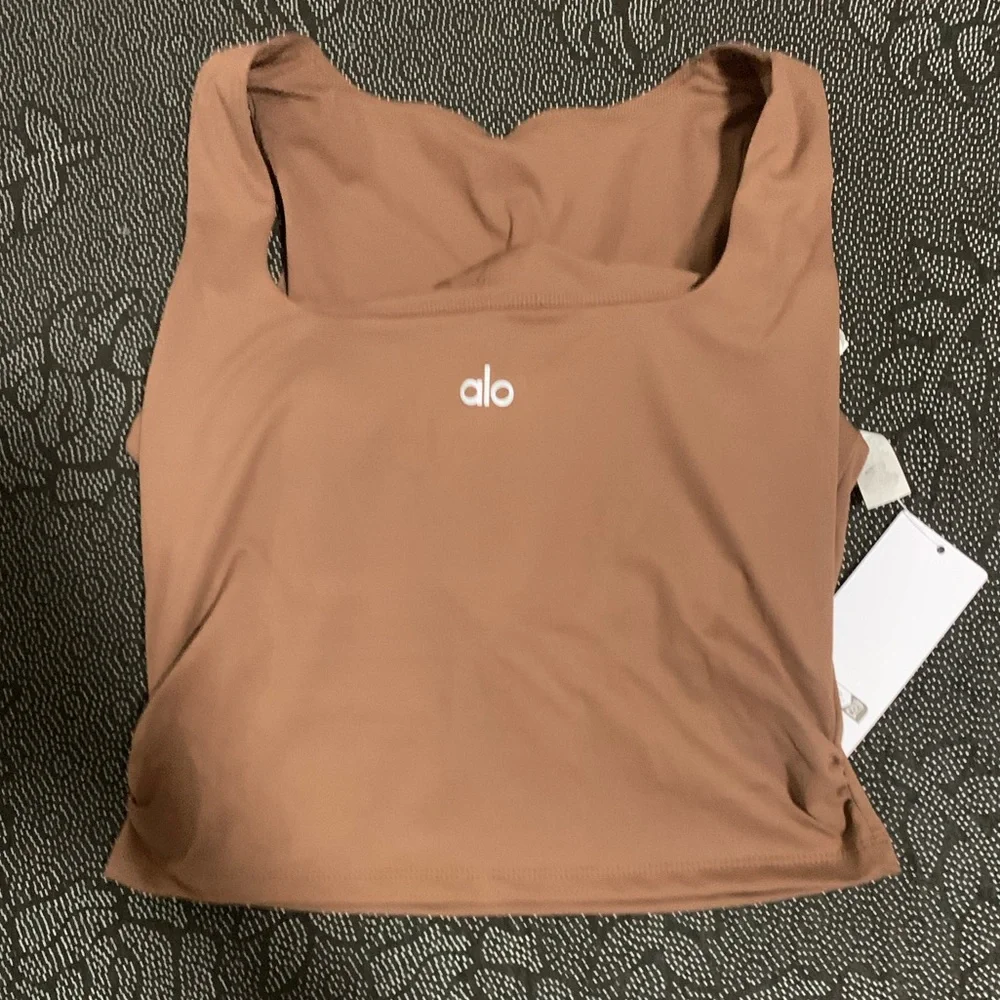 ALO Yoga Tan Pleated Skater Skirt with Matching Crop Tank